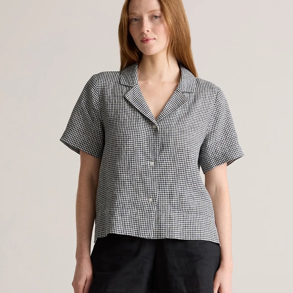 Quince Black and White linen Gingham Button Down Shirt